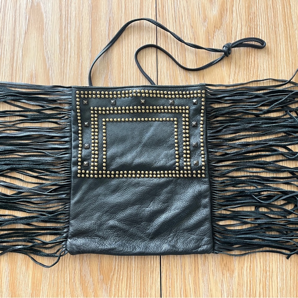 McFadin RARE Handmade Texas Leather Fringe Stud Crossbody Fold Over Slouch Bag - Picture 8 of 14